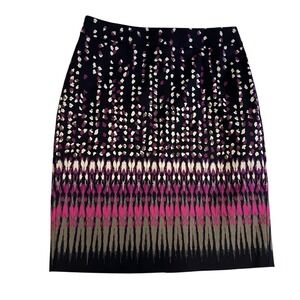 NEW Ann Taylor Womens Pencil Skirt Size 8 Black Pink Geometric Print Knee Length